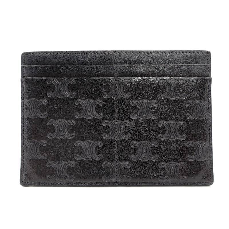 CELINE Card Case Macadam Black Triomphe Leather Black Logo 7-4-628