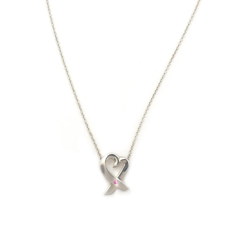 Tiffany & Co. Love Heart Necklace 1P Ruby Silver 925 Silver Approximately 2g