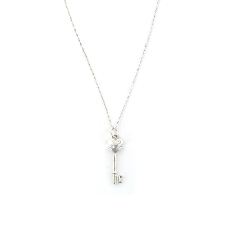 Tiffany & Co. Heart Key Necklace Silver 925 Diamond Approximately 4g
