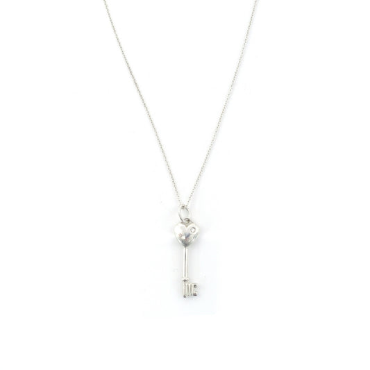 Tiffany & Co. Heart Key Necklace Silver 925 Diamond Approximately 4g