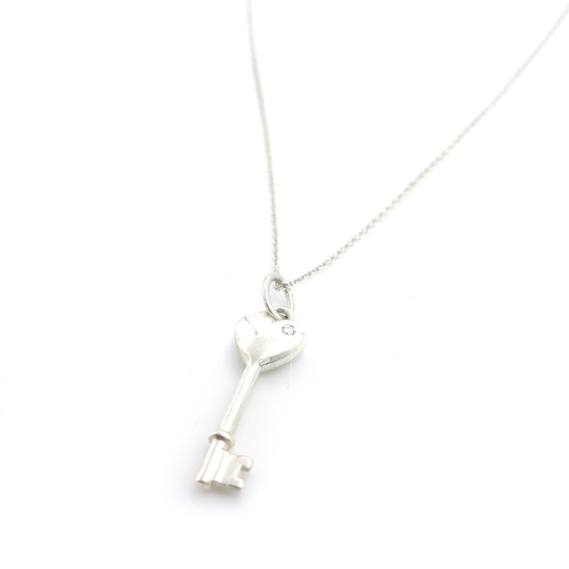 Tiffany & Co. Heart Key Necklace Silver 925 Diamond Approximately 4g