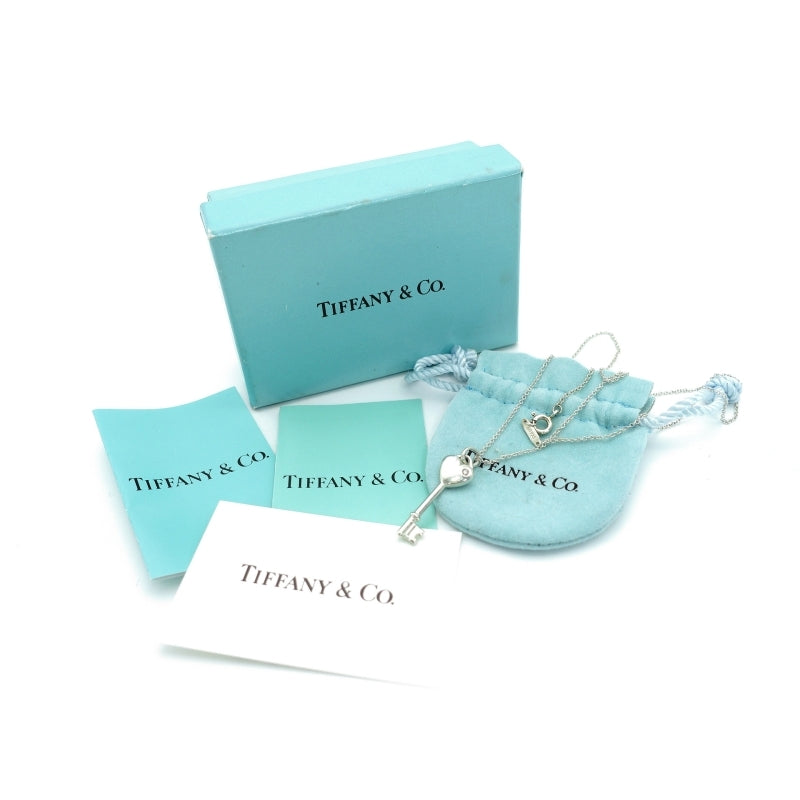 Tiffany & Co. Heart Key Necklace Silver 925 Diamond Approximately 4g