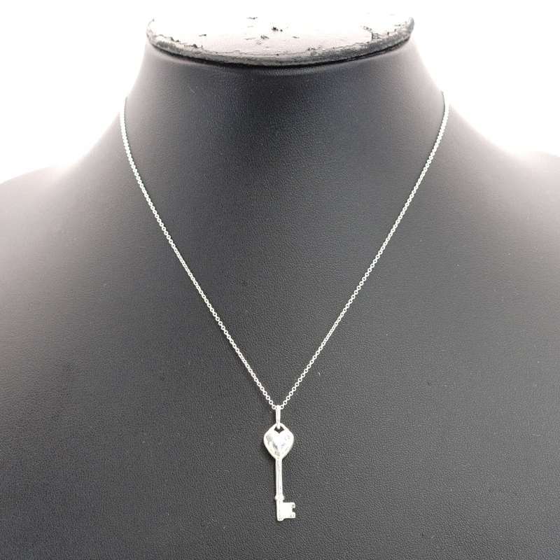 Tiffany & Co. Heart Key Necklace Silver 925 Diamond Approximately 4g