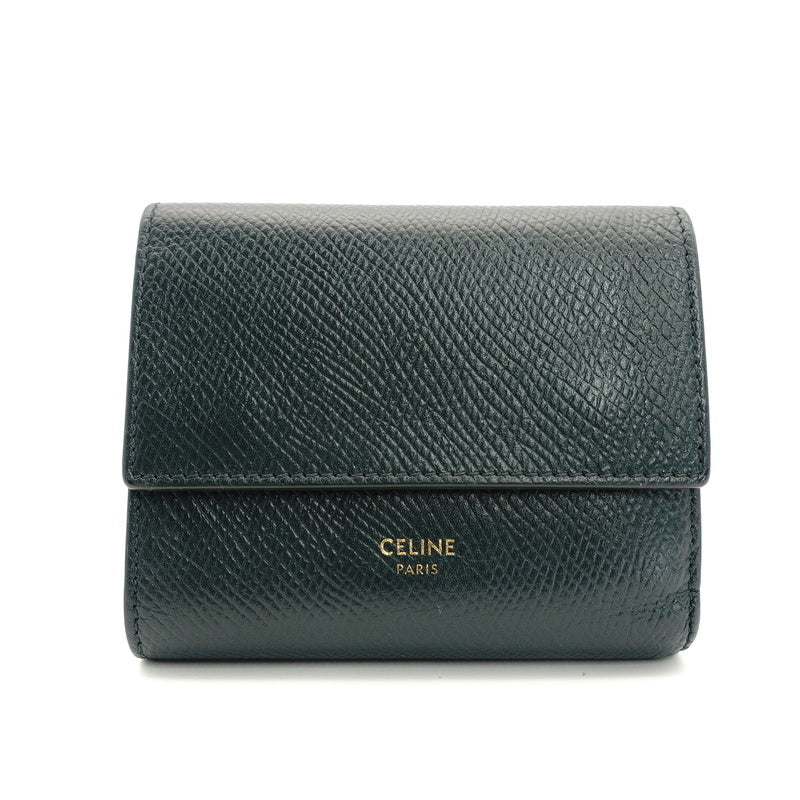 Celine Small Trifold Wallet Leather Mini Wallet Green Folding Wallet Green 7-7-270