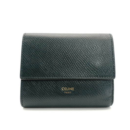 Celine Small Trifold Wallet Leather Mini Wallet Green Folding Wallet Green 7-7-270