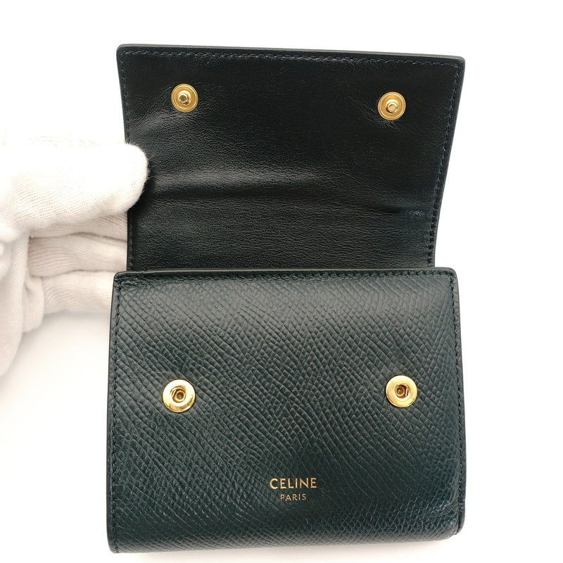 Celine Small Trifold Wallet Leather Mini Wallet Green Folding Wallet Green 7-7-270