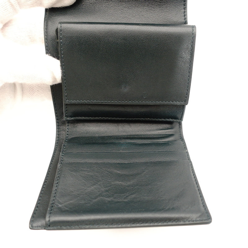 Celine Small Trifold Wallet Leather Mini Wallet Green Folding Wallet Green 7-7-270