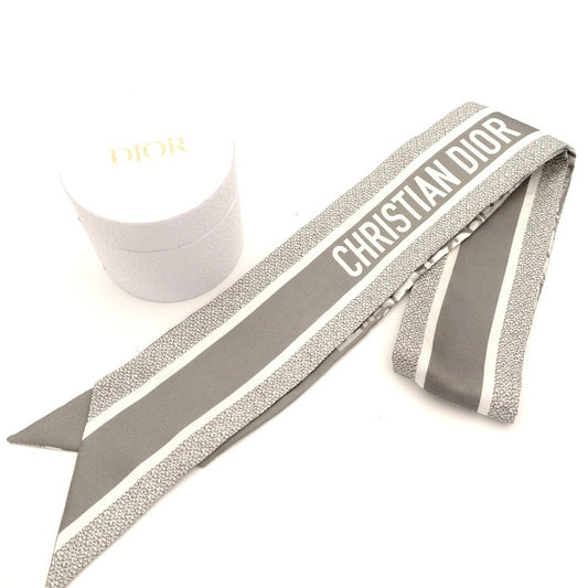 Christian Dior Mitzah Scarf Silk White Gray With Box 7-8-065