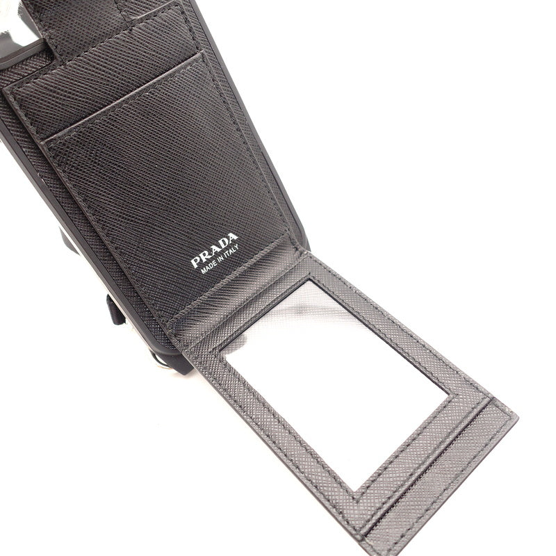 PRADA iPhone 15 Pro Max Case Black Saffiano Leather with Triangle Logo Strap 7-8-051