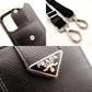 PRADA iPhone 15 Pro Max Case Black Saffiano Leather with Triangle Logo Strap 7-8-051