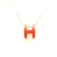 HERMES Pop Ash H Logo Necklace Orange Gold Hardware With Box 7-6-452