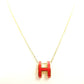 HERMES Pop Ash H Logo Necklace Orange Gold Hardware With Box 7-6-452