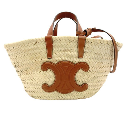 CELINE Classic Panier Triomphe Gogo Bag Handbag Raffia Brown 2-Way