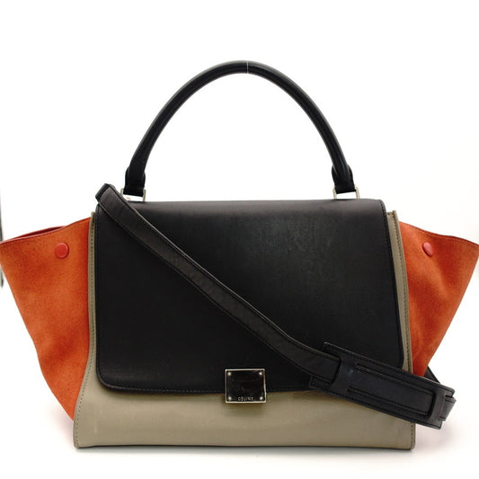 CELINE Trapeze  2-Way Leather Beige × Orange × Black