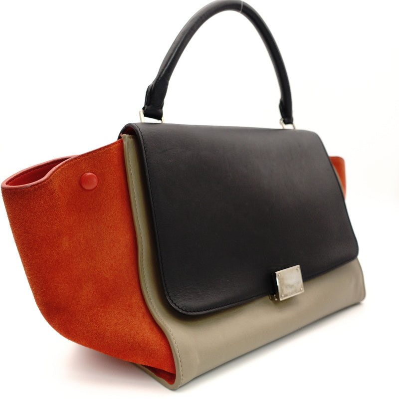 CELINE Trapeze  2-Way Leather Beige × Orange × Black