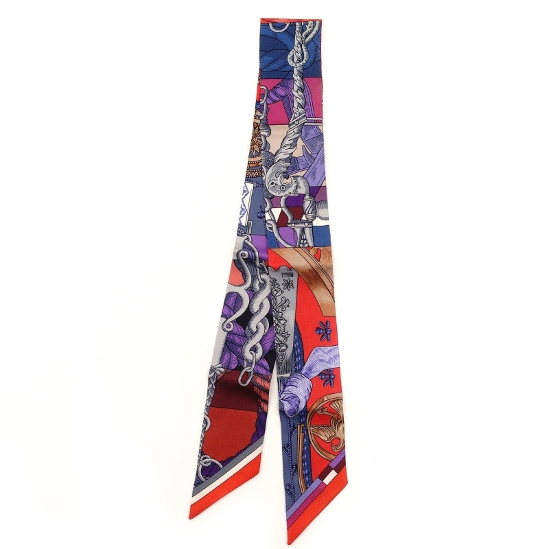 HERMES Twilly Silk Scarf 100% Silk Red × Blue 7-6-343