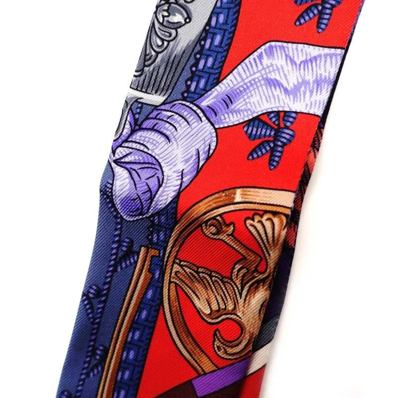HERMES Twilly Silk Scarf 100% Silk Red × Blue 7-6-343