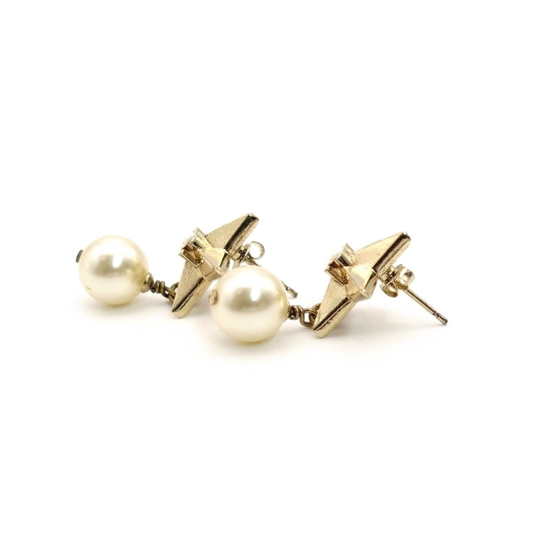 CHANEL Coco Mark Star Earrings with Faux Pearl and Gold CC Logo 7-7-901