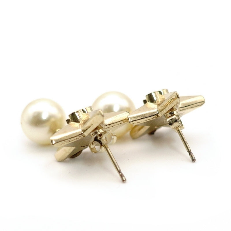 CHANEL Coco Mark Star Earrings with Faux Pearl and Gold CC Logo 7-7-901