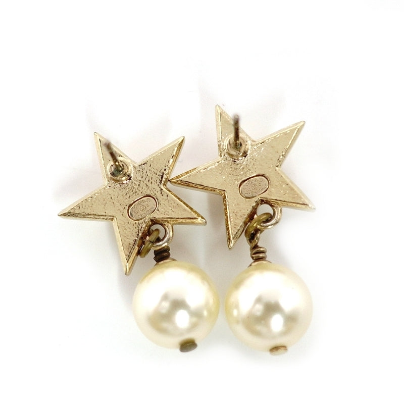 CHANEL Coco Mark Star Earrings with Faux Pearl and Gold CC Logo 7-7-901