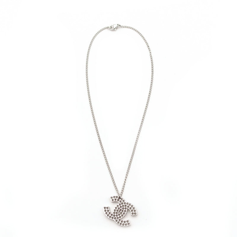 CHANEL Coco Mark Necklace CC Logo Silver 03P 7-7-897