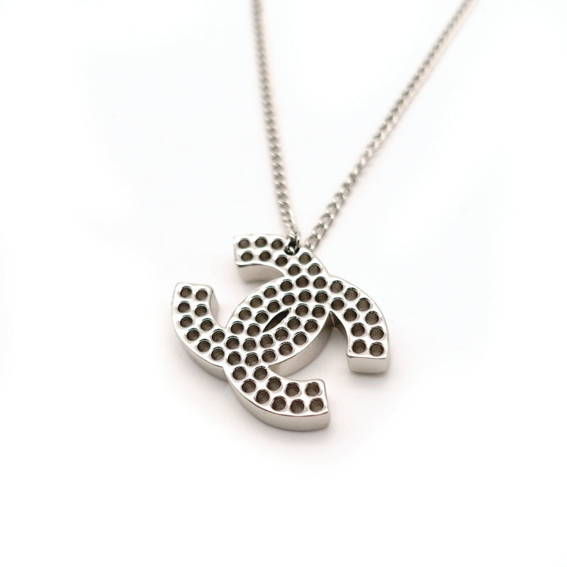 CHANEL Coco Mark Necklace CC Logo Silver 03P 7-7-897