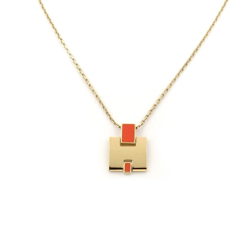 HERMES Irene Necklace Orange × Gold H Logo H Ash 7-6-607
