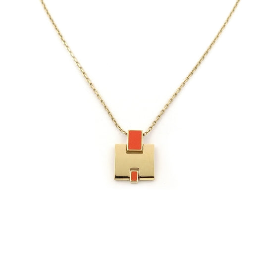 HERMES Irene Necklace Orange × Gold H Logo H Ash 7-6-607