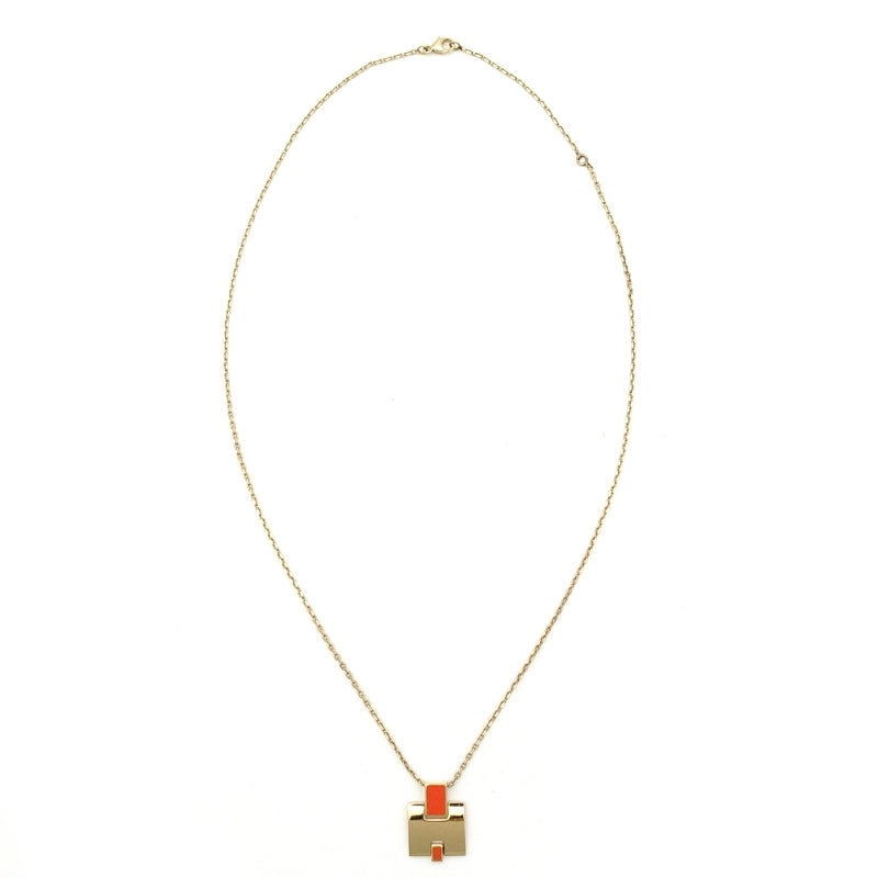 HERMES Irene Necklace Orange × Gold H Logo H Ash 7-6-607