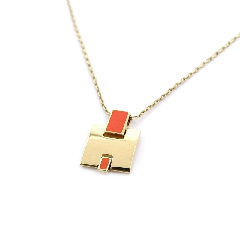 HERMES Irene Necklace Orange × Gold H Logo H Ash 7-6-607