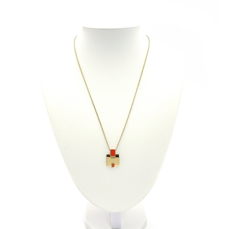 HERMES Irene Necklace Orange × Gold H Logo H Ash 7-6-607