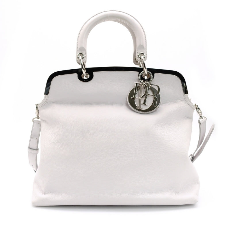 Christian Dior Granville Cannage White 2-Way Handbag White Leather 7-7-1155