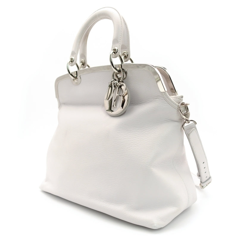 Christian Dior Granville Cannage White 2-Way Handbag White Leather 7-7-1155