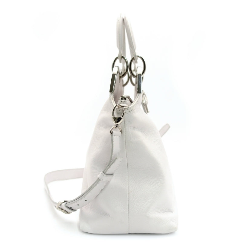 Christian Dior Granville Cannage White 2-Way Handbag White Leather 7-7-1155