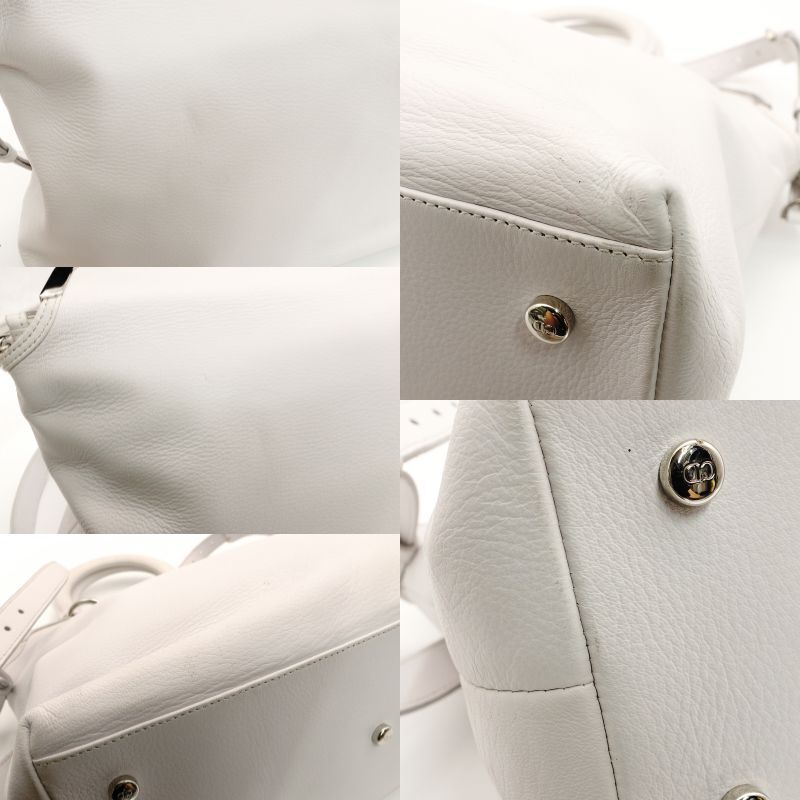 Christian Dior Granville Cannage White 2-Way Handbag White Leather 7-7-1155