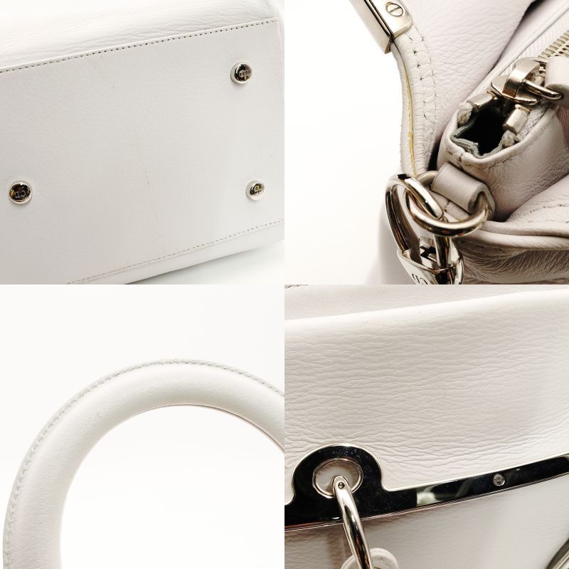 Christian Dior Granville Cannage White 2-Way Handbag White Leather 7-7-1155