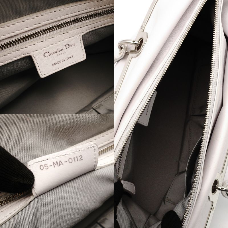 Christian Dior Granville Cannage White 2-Way Handbag White Leather 7-7-1155