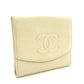 CHANEL Matelasse Caviar Leather Compact Wallet Beige Leather Bifold Wallet 7-4-752
