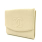 CHANEL Matelasse Caviar Leather Compact Wallet Beige Leather Bifold Wallet 7-4-752