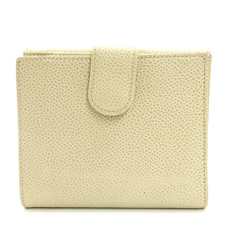 CHANEL Matelasse Caviar Leather Compact Wallet Beige Leather Bifold Wallet 7-4-752