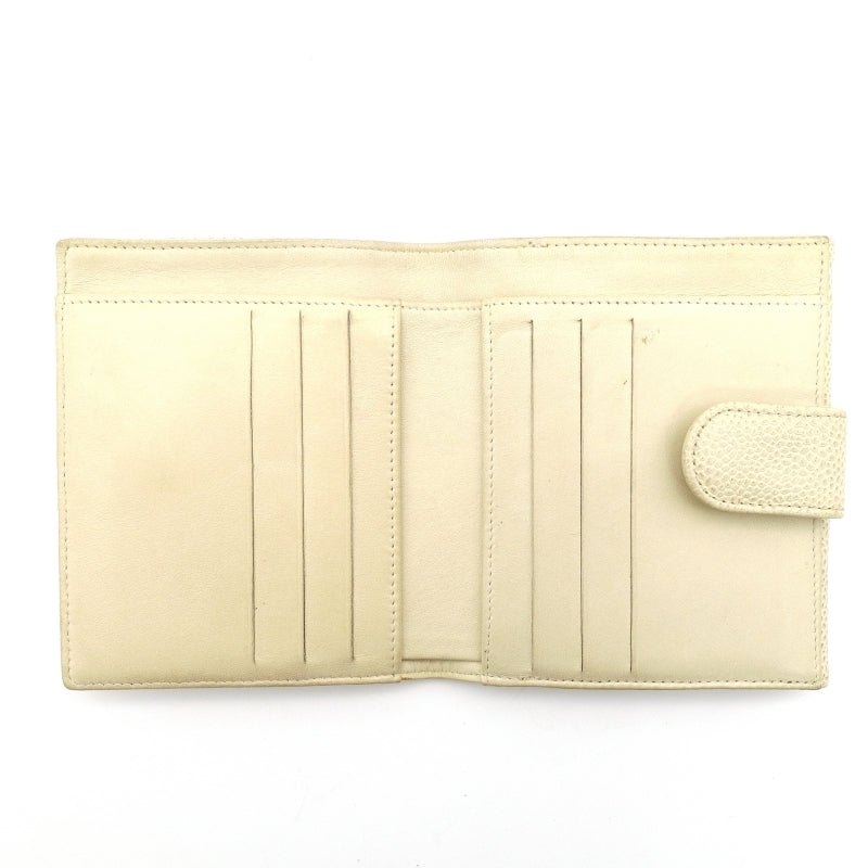 CHANEL Matelasse Caviar Leather Compact Wallet Beige Leather Bifold Wallet 7-4-752