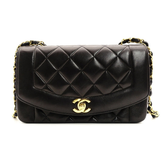 CHANEL Matelasse Diana Lambskin Single Flap Black Chain Shoulder Bag Series 2 Black 7-6-217