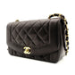 CHANEL Matelasse Diana Lambskin Single Flap Black Chain Shoulder Bag Series 2 Black 7-6-217