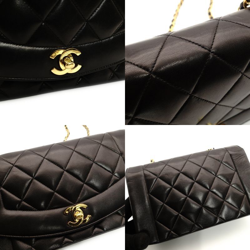 CHANEL Matelasse Diana Lambskin Single Flap Black Chain Shoulder Bag Series 2 Black 7-6-217