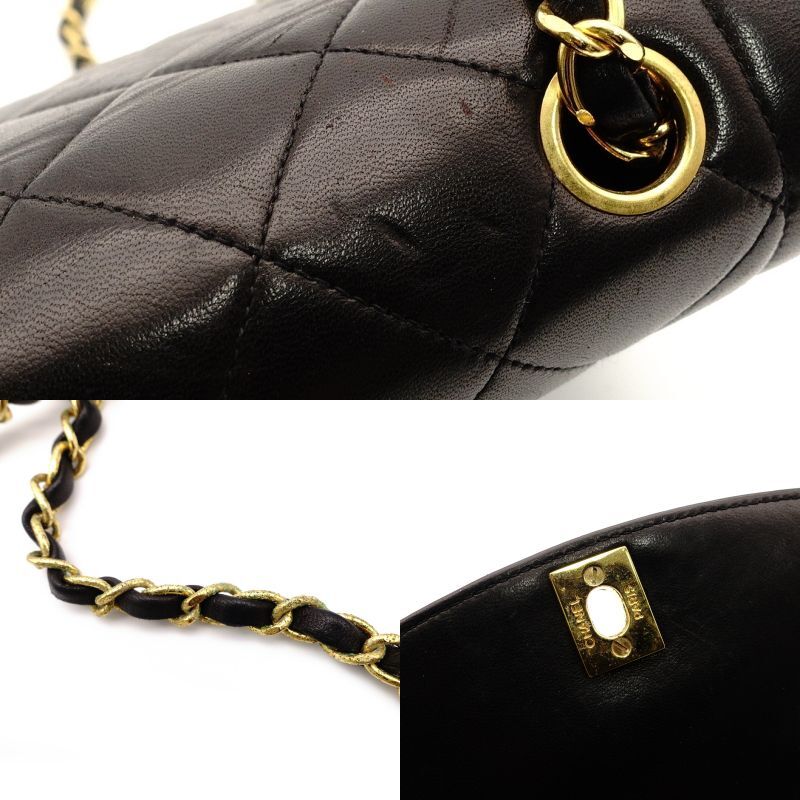 CHANEL Matelasse Diana Lambskin Single Flap Black Chain Shoulder Bag Series 2 Black 7-6-217