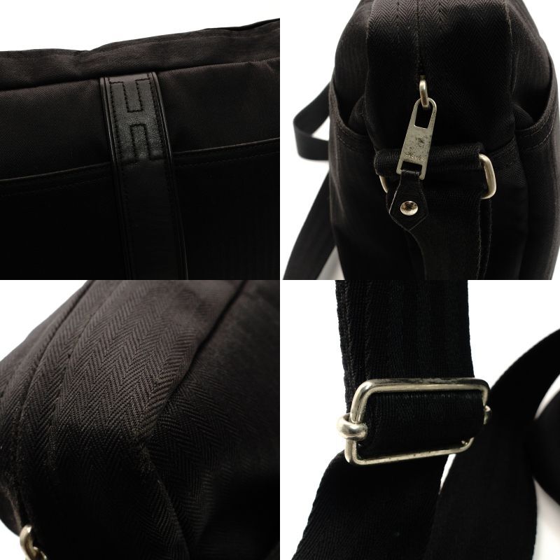 HERMES BASSUS MM Shoulder Bag Black Canvas Black H Logo 7-7-1110