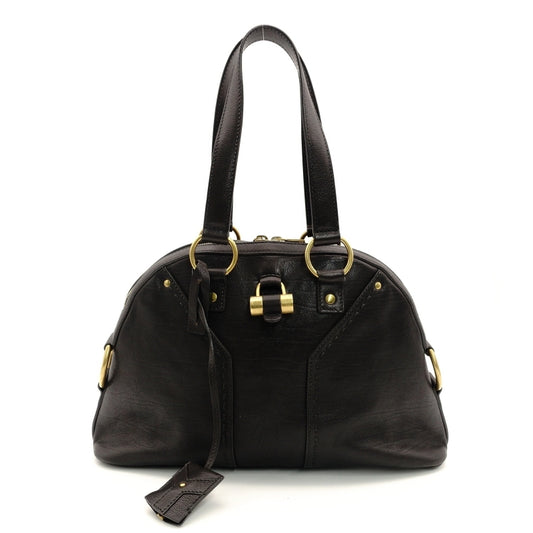 Yves Saint Laurent Muse Handbag Leather Black Vintage Gold Hardware