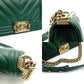 CHANEL Boy Chanel Small Caviar Leather Green Gold Hardware Leather Chain Shoulder Bag 7-5-659