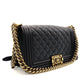 CHANEL Boy Chanel Caviar Leather Shoulder Bag in Navy with Gold Hardware and Chain Strap 7-5-324