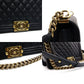 CHANEL Boy Chanel Caviar Leather Shoulder Bag in Navy with Gold Hardware and Chain Strap 7-5-324